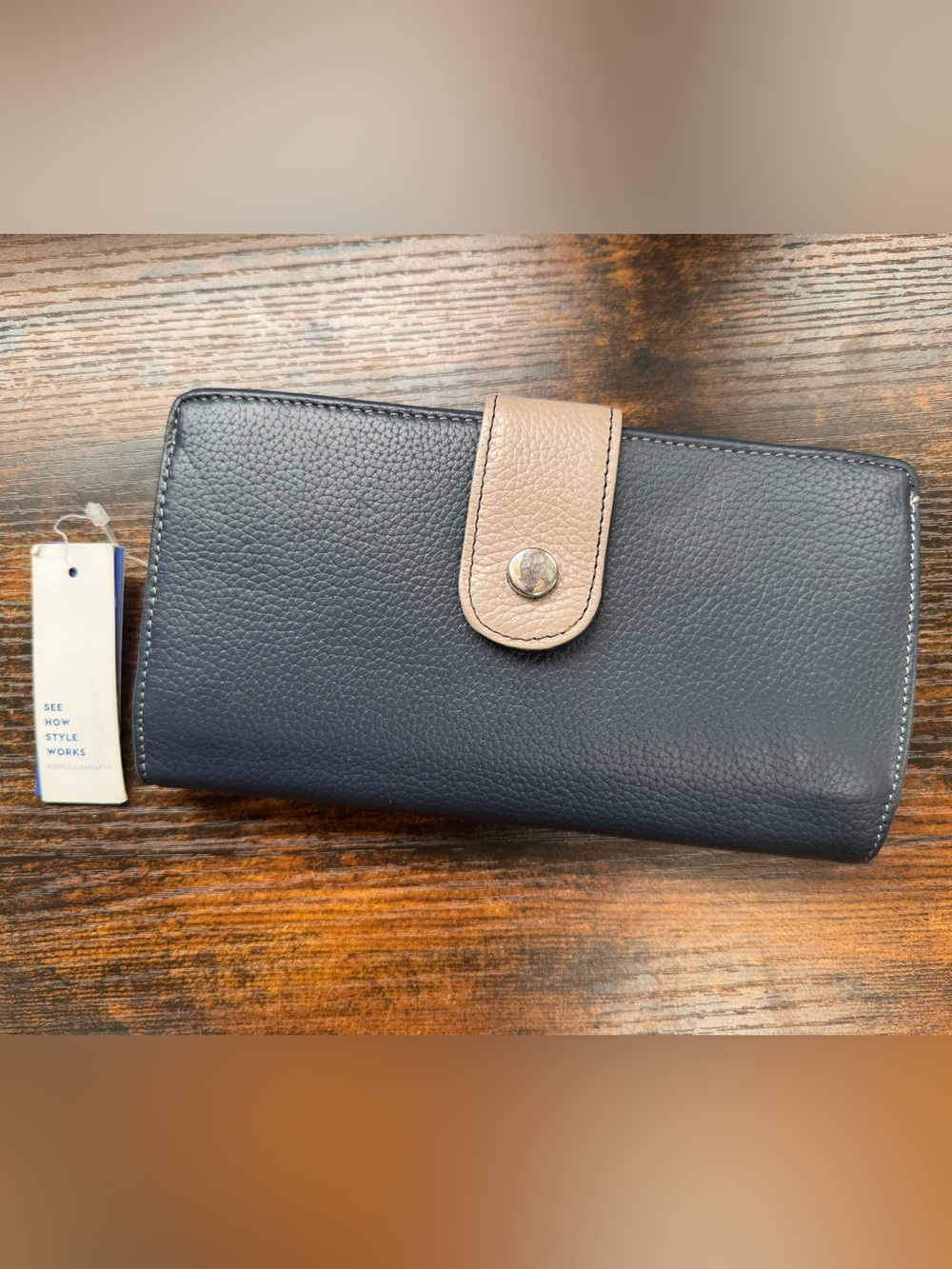 Apt. 9 Navy and Tan Faux Leather Snap Wallet